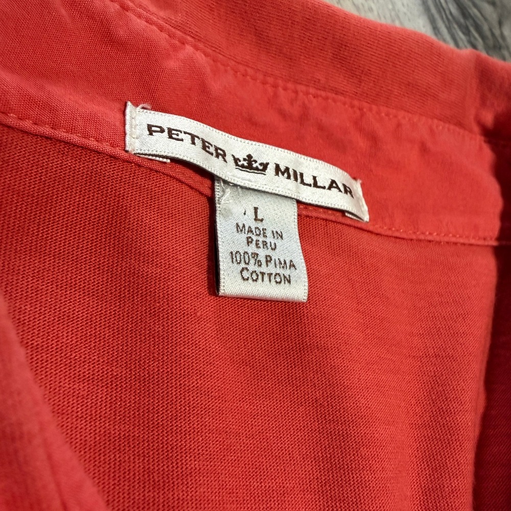 Peter Millar Mens Large Red Pima Cotton Short Sleeve Pocket Polo Golf Shirt - Picture 3 of 10